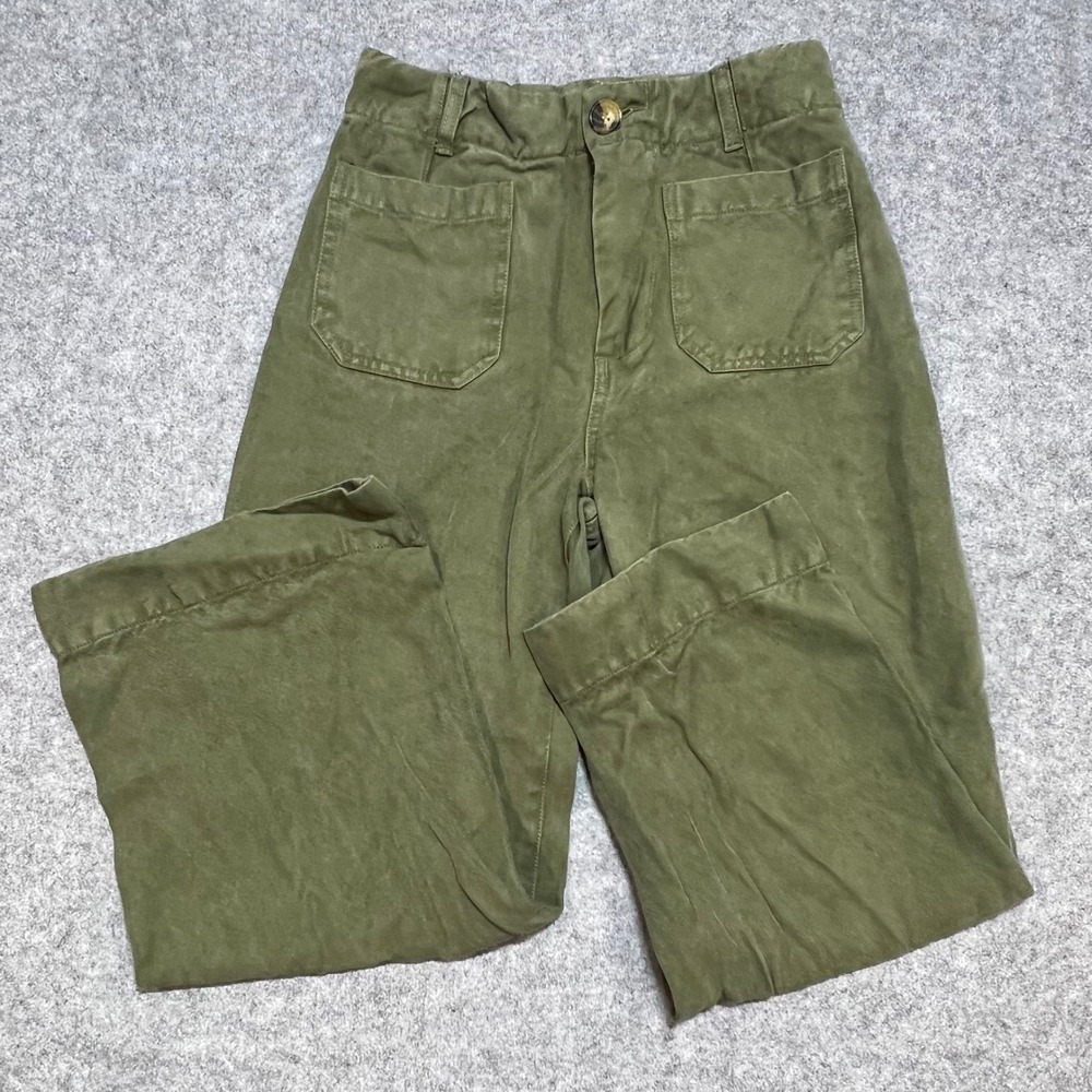 Velvet Heart Olive Green Tencel Wide Leg Utility Pants Women's 25 High Rise